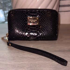 Michael Kors Black Snakeskin Wristlet Wallet